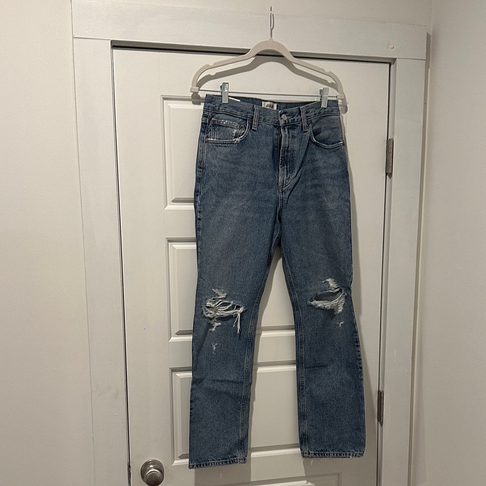 Agolde Distressed Blue Straight Jeans